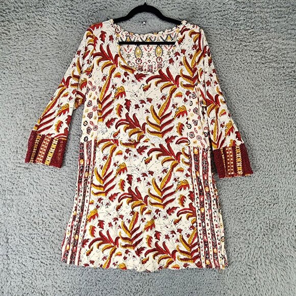 Soft Surroundings Dress Womens Large Brown Fall Print Button Side Knit Dress - Picture 1 of 11